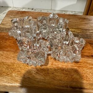 4 VINTAGE STAR/SNOWFLAKE SHAPE CRYSTAL CANDEL STICK HOLDER